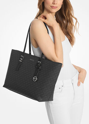 michael kors quinn large signature logo and leather tote bag