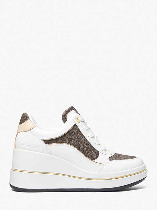 michael kors emmy signature logo and leather wedge trainer
