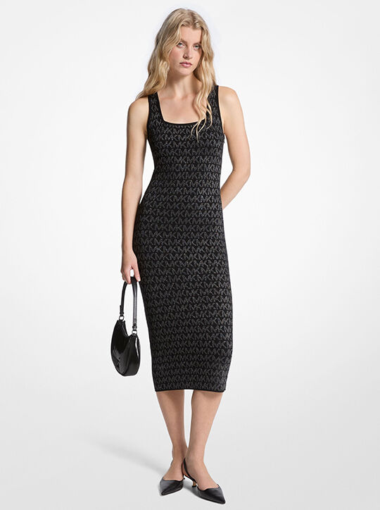 michael kors metallic logo jacquard midi dress