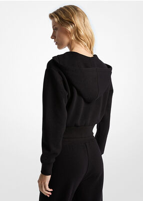 michael kors logo jacquard charm jacquard cropped zip up hoodie