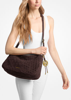 michael kors nolita medium hand woven suede shoulder bag