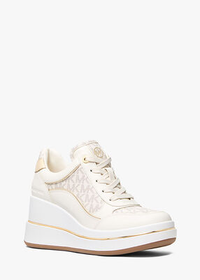 michael kors emmy signature logo and leather wedge trainer