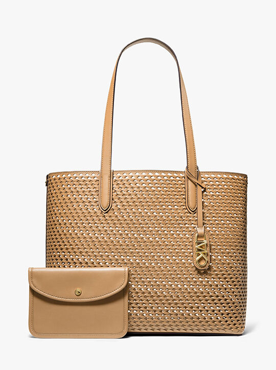 michael kors eliza extra large woven leather tote bag