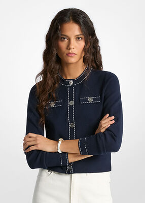 michael kors contrast trim stretch knit cardigan