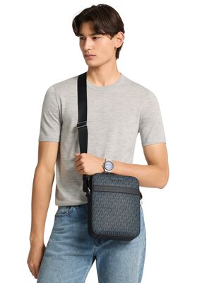 michael kors cooper signature logo flight bag