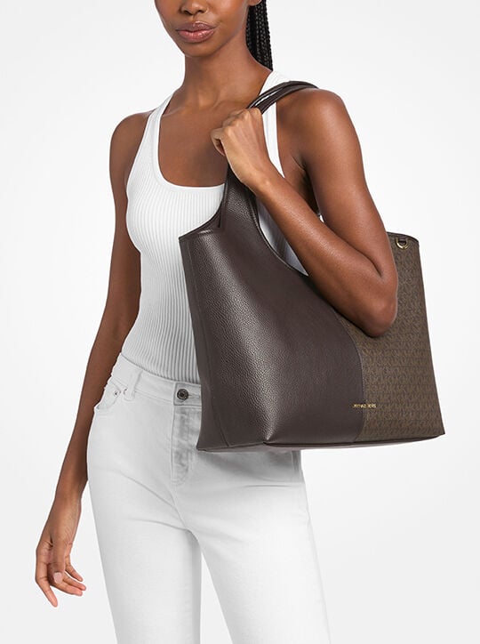 Henly Large Signature Logo and Textured Tote Bag michael kors henly large signature logo and textured tote bag