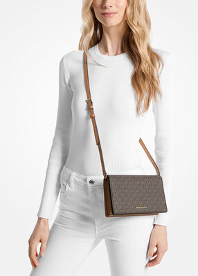 michael kors jet set medium signature logo front flap crossbody bag