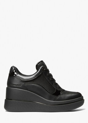michael kors emmy leather and mesh wedge trainer