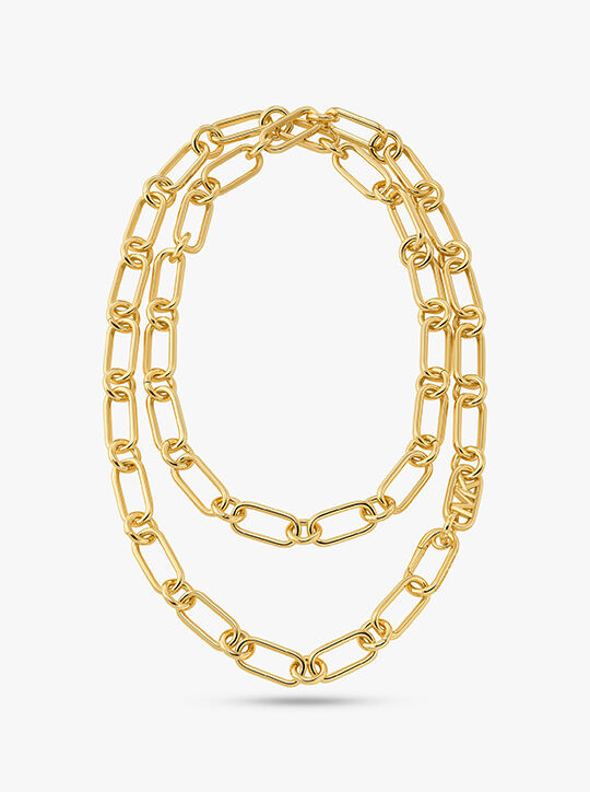 michael kors 14k gold plated empire chain double layer necklace