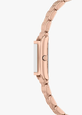 michael kors ساعة مايكل كورس إسيكس بثلاث عقارب من الفولاذ المقاوم للصدأ بلون ذهبي وردي