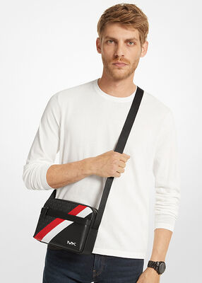 michael kors حقيبة كروسبودي كوبر جلدية مخططة وجلد صناعي