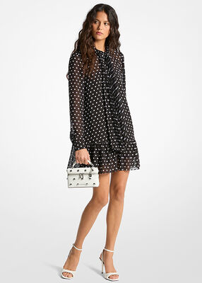 michael kors polka dot print georgette tie neck dress