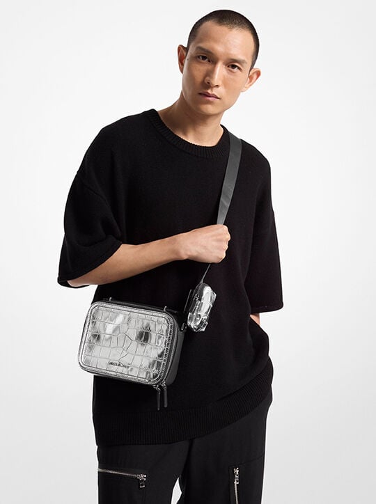 Hudson Metallic Crocodile Embossed Leather Crossbody Bag michael kors hudson metallic crocodile embossed leather crossbody bag