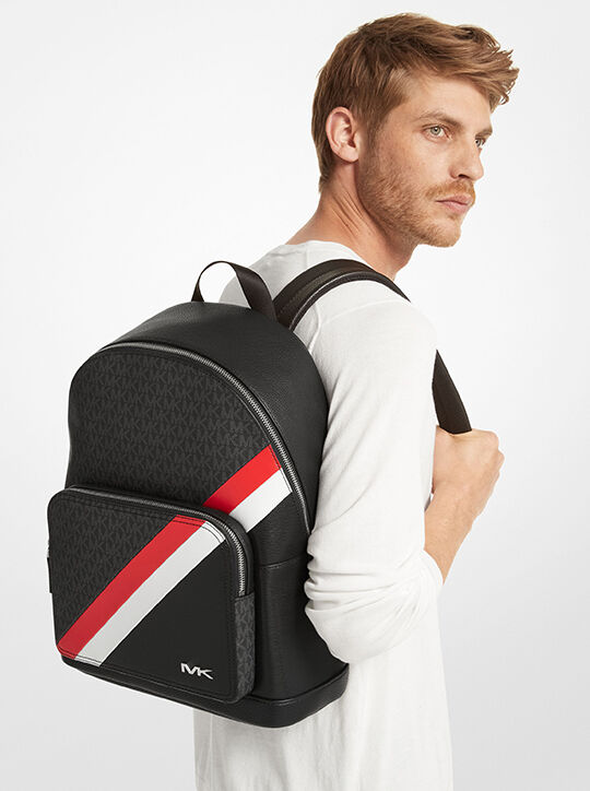 Cooper Logo Stripe and Faux Leather Backpack michael kors cooper logo stripe and faux leather backpack