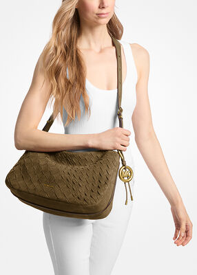michael kors nolita medium hand woven suede shoulder bag