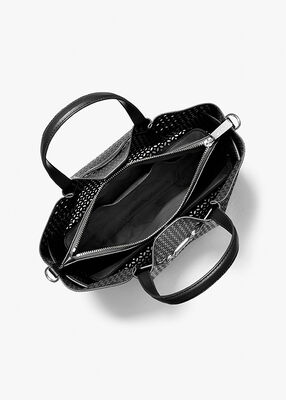 michael kors carson medium floral laser cut satchel