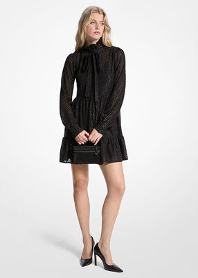 michael kors metallic clip jacquard tie neck dress