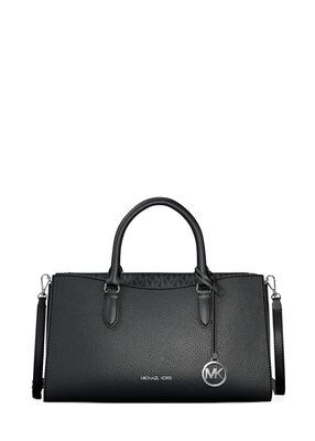 michael kors arden medium pebbled leather and signature logo top zip satchel