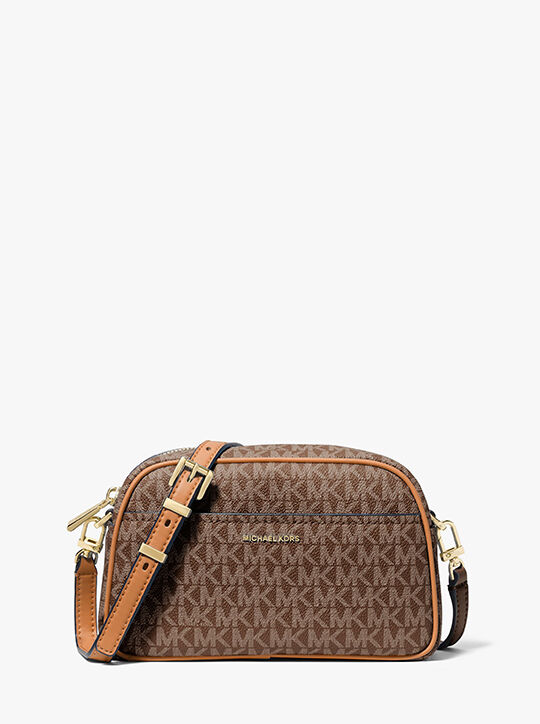 michael kors jet set small signature logo camera crossbody bag
