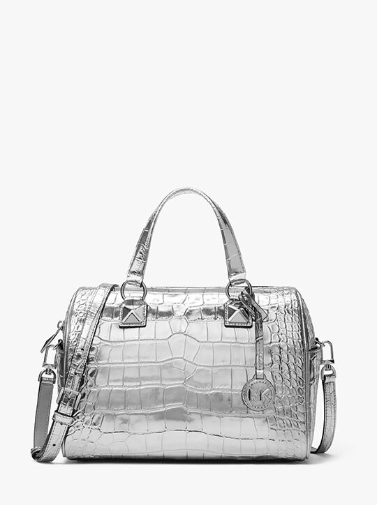 Grayson Medium Metallic Crocodile Embossed Leather Satchel michael kors grayson medium metallic crocodile embossed leather satchel