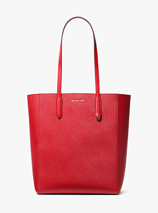 Vincent Large Saffiano Leather Tote Bag With Card Case, BRIGHT RED