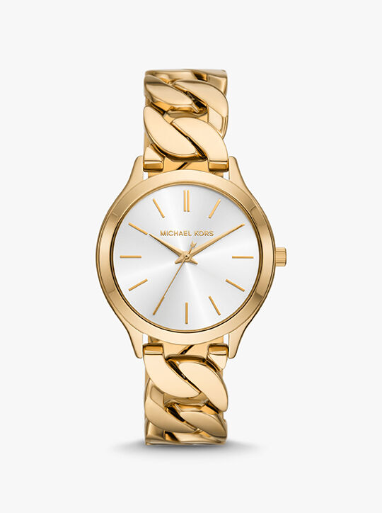 michael kors slim runway gold tone curb link watch