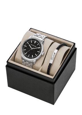 michael kors oversized wolfe silver tone watch and bracelet set