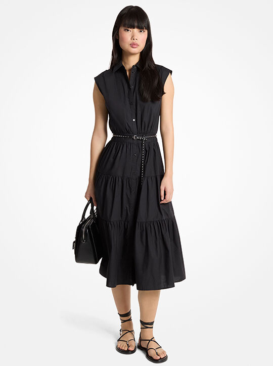 michael kors belted cotton poplin sleeveless shirtdress