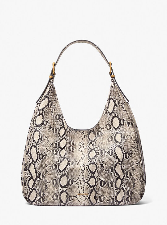 michael kors nolita large snake embossed leather hobo shoulder bag