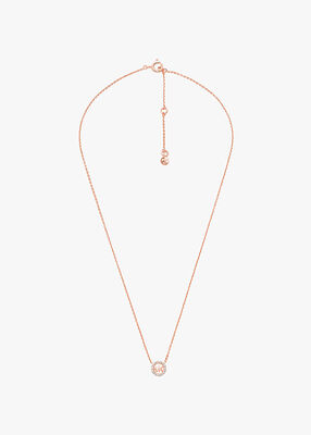 michael kors rose gold plated sterling silver pav  logo necklace earring set