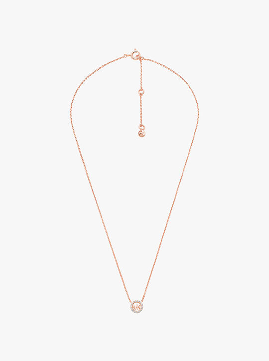 michael kors rose gold plated sterling silver pav  logo necklace earring set