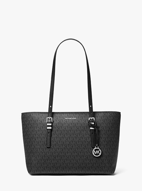 michael kors quinn medium signature logo and leather tote bag