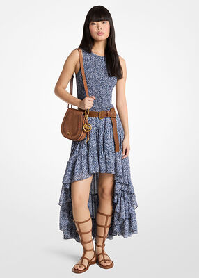 michael kors فستان جورجيت مكشكش بنقشة زهور بتصميم غير متماثل