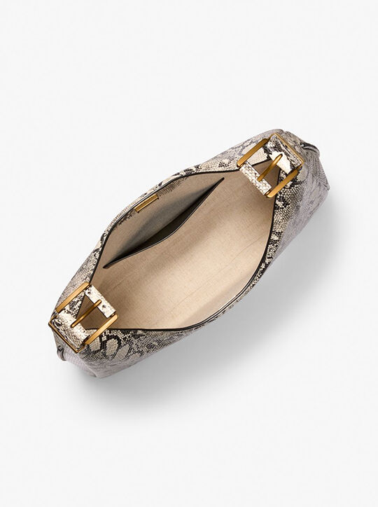 michael kors nolita large snake embossed leather hobo shoulder bag