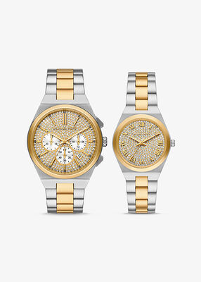 michael kors lennox his and hers pav  two tone watch set