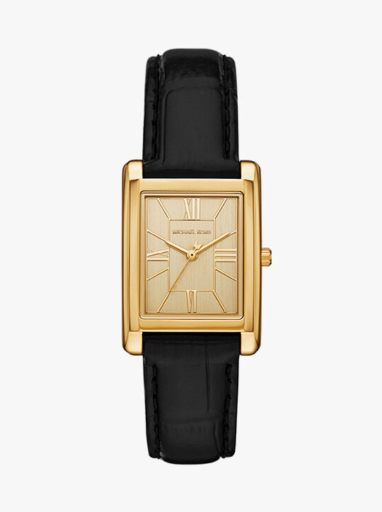 Essex Gold-Tone and Crocodile Embossed Leather Watch michael kors essex gold tone and crocodile embossed leather watch