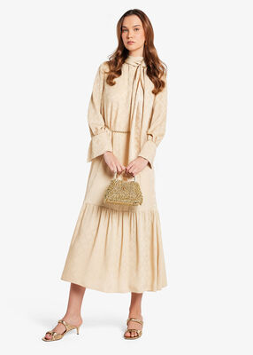 michael kors فستان ماكسي جاكار ساتان بتصميم إمباير وبتفاصيل ماسية