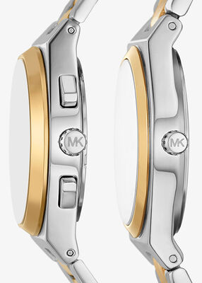 michael kors lennox his and hers pav  two tone watch set