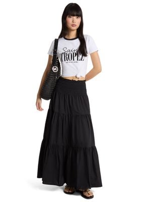 michael kors smocked cotton poplin tiered maxi skirt