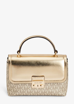 michael kors tribeca extra small metallic signature logo convertible crossbody bag