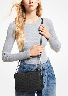 michael kors jet set large logo crossbody bag