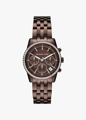 michael kors mini bryant pav  brown tone watch
