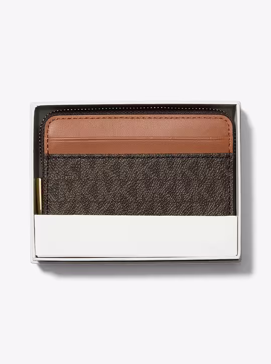 michael kors jet set small signature logo zip around card case
