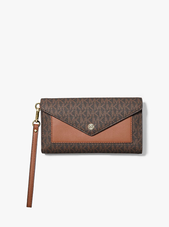 michael kors محفظة جيت سيت معصم على شكل ظرف بشعار الماركة كبير الحجم