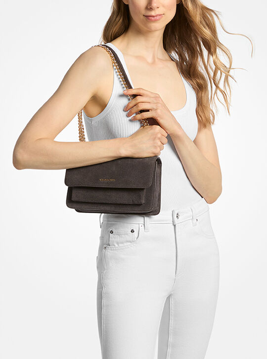 michael kors claire large suede shoulder bag