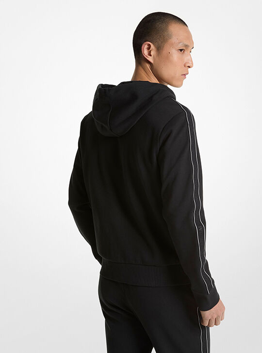 Logo Tape Cotton Blend Zip-Up Hoodie, BLACK | Michael Kors UAE
