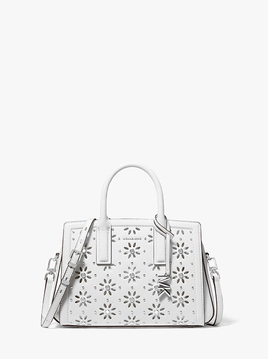 michael kors laila small embellished laser cut leather satchel