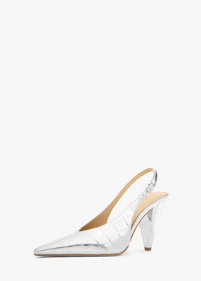 michael kors electra metallic crocodile embossed leather slingback pump