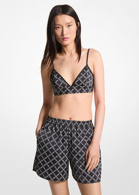 michael kors شورت الساتان إمباير بطبعة شعار الماركة