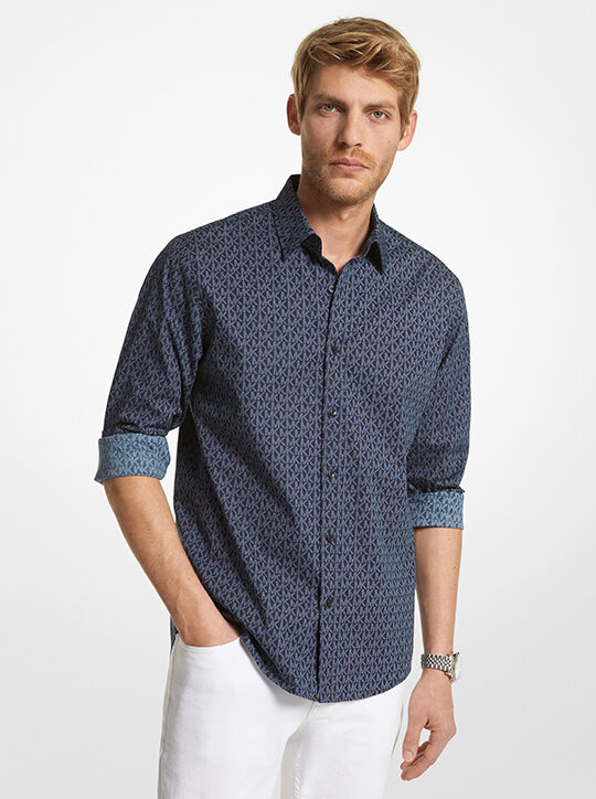 Slim-Fit Logo Print Stretch-Cotton Shirt michael kors slim fit logo print stretch cotton shirt